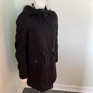 H&M black winter jacket with hood size 4